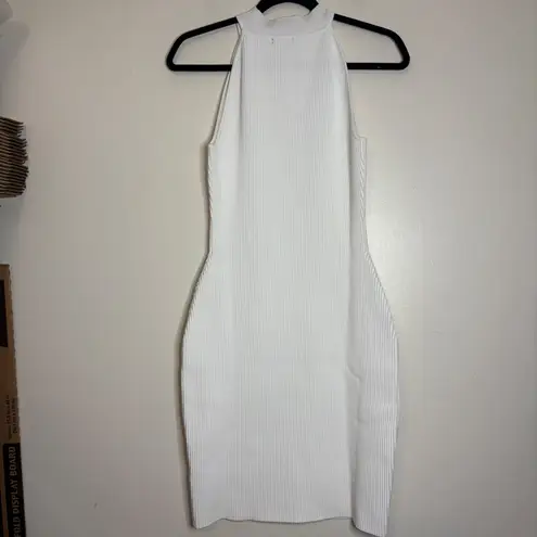 Quince White Mockneck Halter Ribbed Knit Mini Dress Bodycon Sleeveless Medium