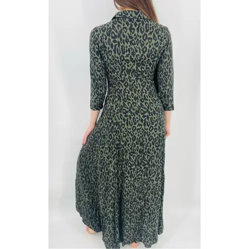 ZARA  Leopard Print Maxi Button Down Maxi Dress in Olive Green Size S