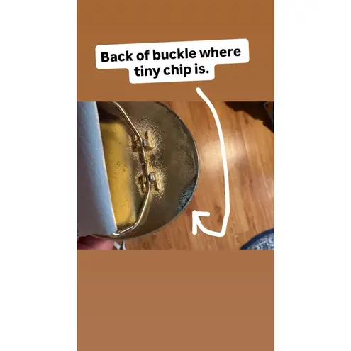 Coldwater Creek White Leather BELT Large Gold Tone Buckle X1 / XL Scroll 48”