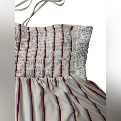 No Boundaries  Red White Blue Lace Striped Halter Bikini Top XXL | beaded string