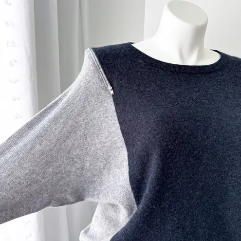 autumn cashmere Grey Zip Shoulders Long Dolman Sleeves Slouchy Sweater Large