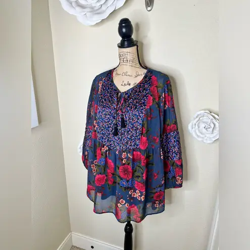 Daniel Rainn NTM: Multicolored Mixed Media Floral Peasant Blouse Size 1X