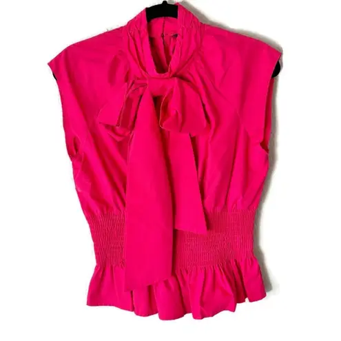 ZARA  Hot Pink Poplin Cotton Bow Sleeveless Blouse Size Medium