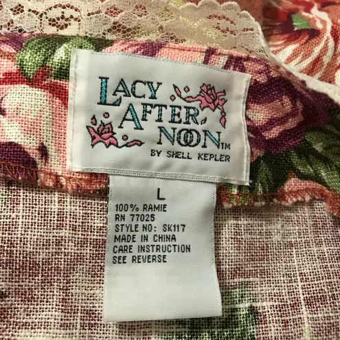 VINTAGE LACY AFTERNOON Floral English Garden Open Front Cardigan Size L Size L