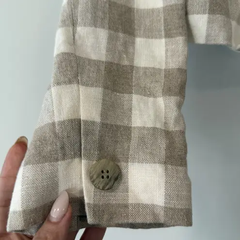 Vintage JH Collectibles 100% Linen Gingham Cropped Women Blazer Size 12 Brown