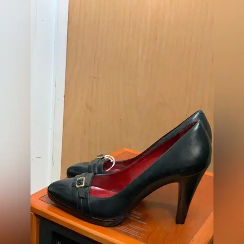 Banana Republic Black Buckle Heeled Pumps with Red Interior. Size