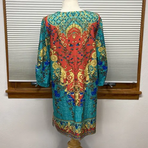 Urban Coco Bohemian Neck Tie Vintage Printed Ethnic Style Shift Dress