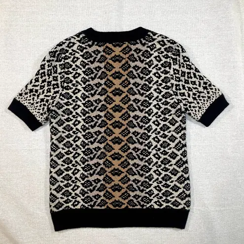 Maeve | Elinore Short Sleeve Animal Print Wool Blend Sweater | XS