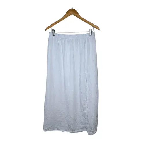 Bella Dahl Linen Maxi Skirt Elastic Waist Slit Hem Light Blue Women Size Large