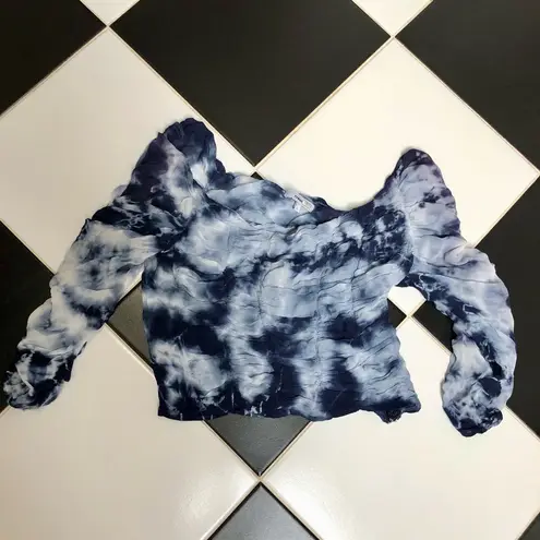 Miaou Tie Dye Blue & White Madeline Crop Top Boned Bodice Corset Bustier sz L Size L