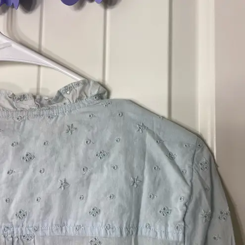 J.Crew EUC  women’s pale light blue embroidered ruffle long‎ sleeve blouse small
