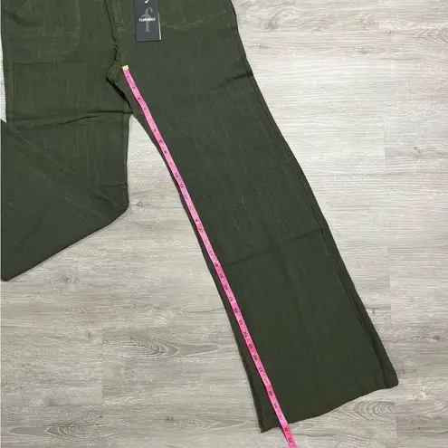 Flamingo New Flamingals Linen Blend Flare Low Waist Dress Pants Size Small Women’s Green