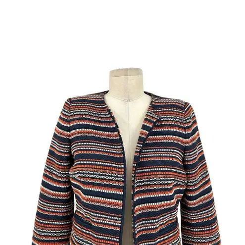 Hobbs London Navy Blue Orange Striped Tweed Open Blazer Size US 4