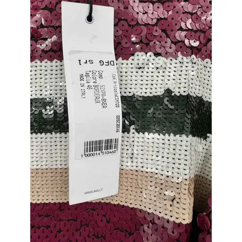 AVIU Bordeaux Sequin Striped Long Sleeve Sweater Size 46 Large US Red