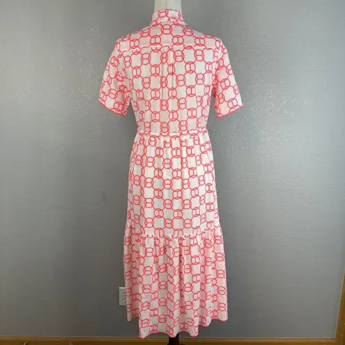 Vilagallo Womens Tired Midi Shirt Dress Size 42 / 8 White Orange Geo Embroidered