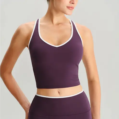 Berlook Activewear Purple V Neck Cut Out Tank Top Size L