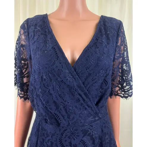 Women's Row A Lace Overlay Romper One Piece Jumpsuit Blue Size Large
