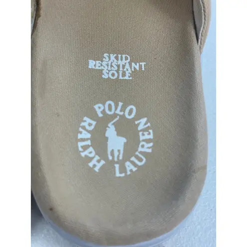 Polo Ralph Lauren Women's Cross Strap Sandals Slides Beige Fabric Comfort 9 Tan