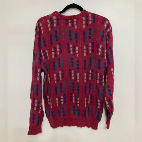 Vintage Red Geometric Print Grandpa Sweater