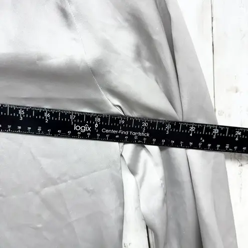 ZARA  Basic Top Women Sz XS Satin Button Front Long Sleeve Blouse Silver V Neck