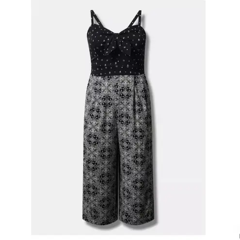 Torrid  Black Floral Geo Tie Front Sleeveless Culotte Jumpsuit Size 2X‎ Pockets