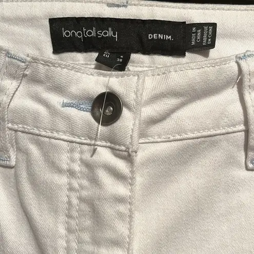 Long tall sally Women's White Jeans with Floral Embroidery size 6 stretch denim