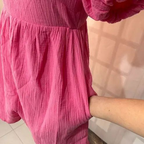 &merci &merci Pink puff sleeve smocked loose fit Romper Size Medium