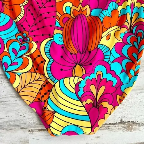 Palms Away Belted One Piece Swimsuit Vibrant Abstract Floral Print Size XS Blue