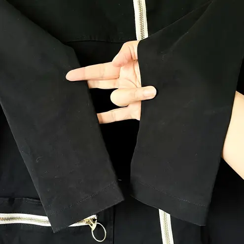 Nooworks Art Teacher Dress Black Stretch Twill Asymmetrical Zip Small EUC