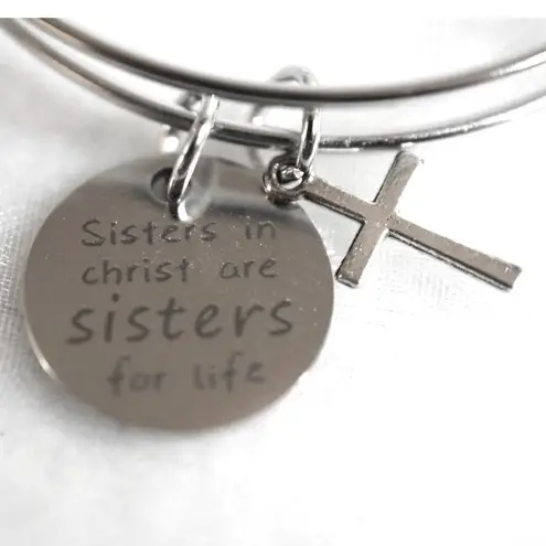 Source Unknown NWOT Spiritual Silver Tone Sisters In LIfe Religious Charm Bracelet - Image 2