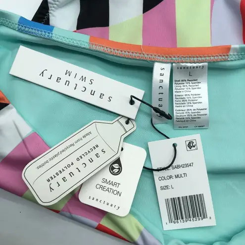 Sanctuary  Swim Beach Stripe High-Rise Bikini Bottoms Geometric Colorful L