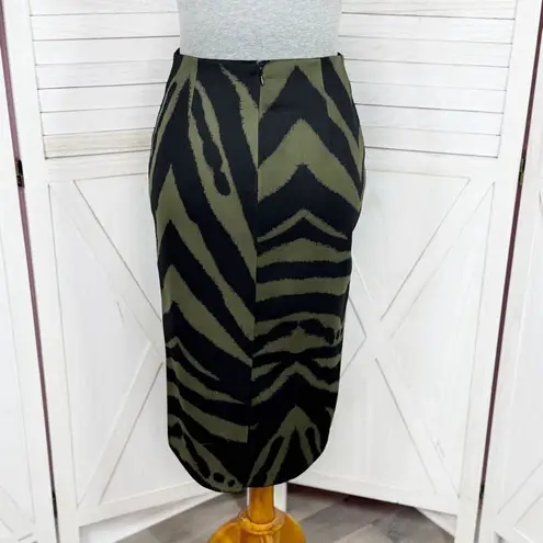 New York & Company Zebra Animal Print Midi Pencil Skirt Green Black Size 0