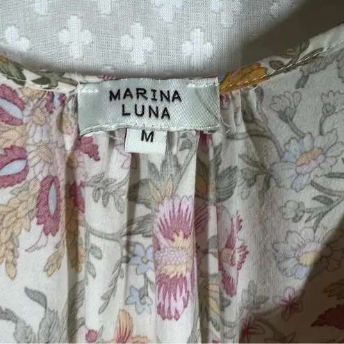 Marina Luna Pink Floral Print Peasant Top White Size M