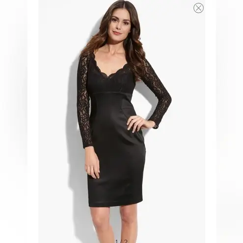 Maggy London Classic Whimsigoth Formal Black Lace Stretch Satin Dress Size 6 S