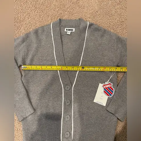 K-Swiss Gray Sweater Knit Cardigan with Piping Detail