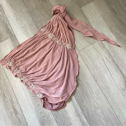 Draped Tie Skirt floral applique mini womens Pink (one size) swim festival boho Size undefined