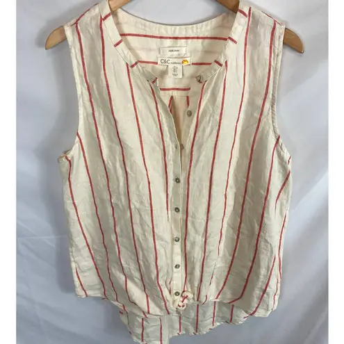 C&C California  Linen Stripe Sleeveless Button Down Shirt Size Large