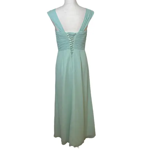 Bill Levkoff Gown Formal Maxi Bridesmaid Corset Back Draped Sleeveless Mint 6