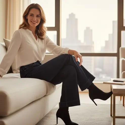 NYDJ Teresa Wide Leg Denim Trouser Pants