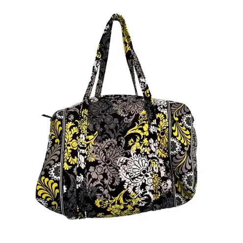 Vera Bradley Floral Grand Traveler Bag Yellow Gray Black Quilted Duffle