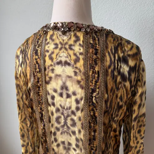 Oscar de la Renta Animal Print Silk Chiffon Blouse Jewels