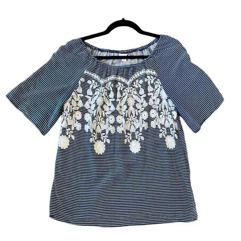 C. Est 1946 striped embroidered blouse Blue