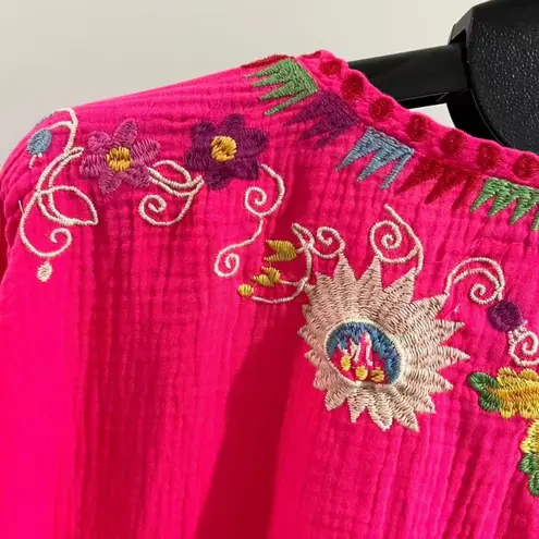 Johnny Was $270 NWOT  Embroidered Floral Long Sleeve Bohemia Pink SHIRT Blouse S