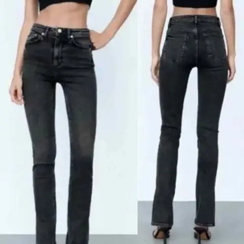 ZARA NWOT  Black High Rise The Skinny Slit Hem Jeans Womens Size 2