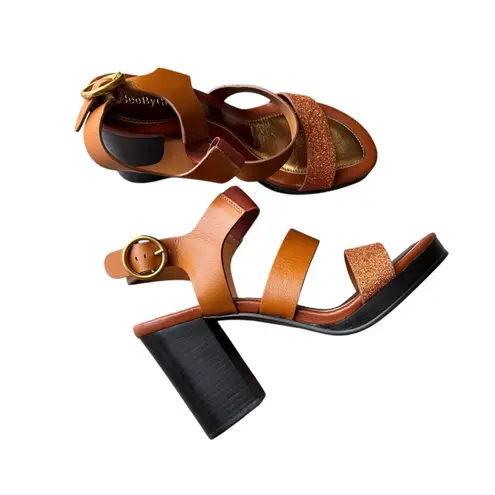 See By Chloe See by Chloé - NIB Lyna Leather Glitter Accent Platform Sandals Sz 38