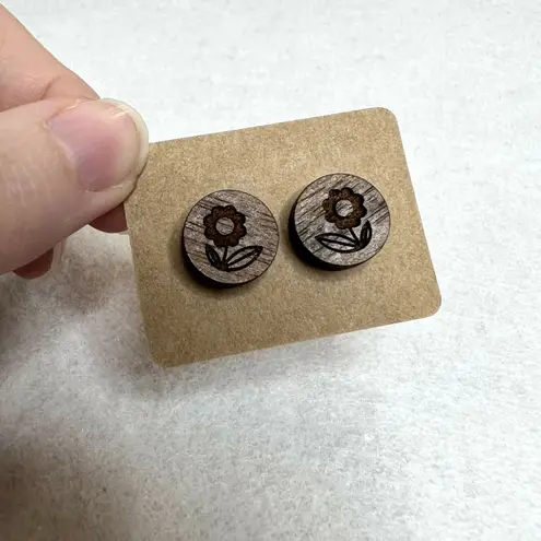 Handmade 3 Pack Wooden Engraved Stud Earrings