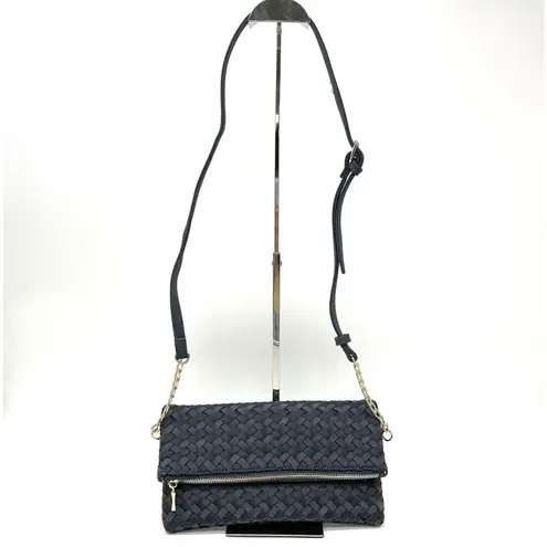 Sole Society Woven Flap Crossbody Bag Clutch Navy Blue Boho Minimalist Neutral
