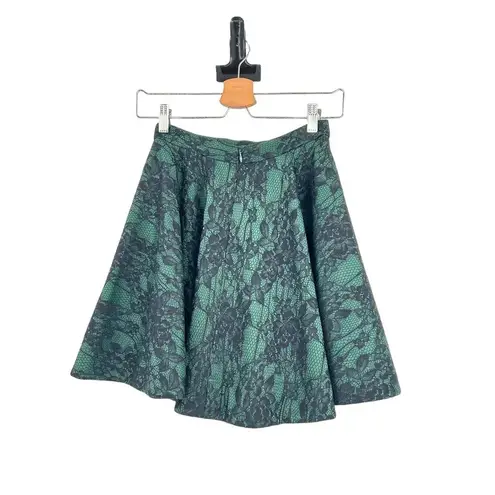Torn By Ronny Kobo Green & Black Lace Flared Skirt Size Small