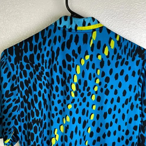 Jamie Sadock Womens Small Short Sleeve Top Blue Golf Animal Print Neon 1/4 Zip