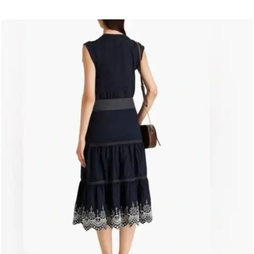 Veronica Beard NWOT Amaia Navy Midi Eyelet Short Sleeve Embroidered Dress Size S